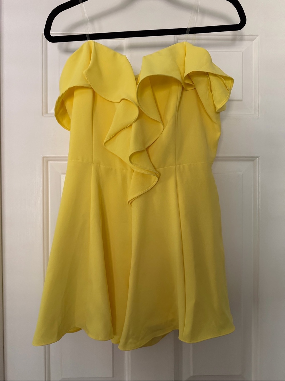 DO+BE Yellow Ruffle Off-Shoulder mini romper
